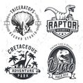 Set of Dino Logos. Raptor t-shirt illustration concept on grunge background. T-rex beer label design. Vintage Jurassic Royalty Free Stock Photo