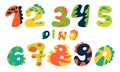 A set of Dino numbers on a white background in cartoon style. Bright modern illustration for children, children