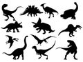Set of dinosaur silhouettes. Collection of extinct animals. Black and white illustration of dinosaurs for children Royalty Free Stock Photo