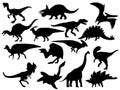 Set of dinosaur silhouettes. Collection of extinct animals. Black and white illustration of dinosaurs for children Royalty Free Stock Photo