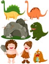 Set of dinosaurs and caveman Royalty Free Stock Photo