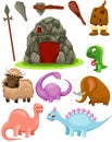 Set dinosaurs and caveman weapons Royalty Free Stock Photo