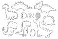 Set of dinosaurs in doodle style. Linear collection of Cute dinos. Royalty Free Stock Photo