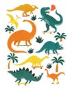 Set of dinosaurs including T-rex, Brontosaurus, Triceratops, Velociraptor, Pteranodon, Allosaurus, etc.