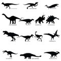 Set of dinosaurs silhouette with name