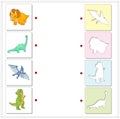 Set of diplodocus, tyrannosaur, pterodactyl and triceratops. Educational game for kids