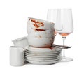 Set of dirty dishes on white Royalty Free Stock Photo