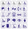 Set of disability icons or graphic elements with information about disability, accessibility icons for people with disabilities or