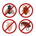 Set of disable signs with pest insects Royalty Free Stock Photo