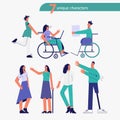 Set of disabled character Happy handicapped people flat vector illustration
