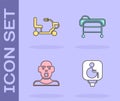 Set Disabled wheelchair, Electric, Head of deaf and dumb and Stretcher icon. Vector