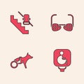 Set Disabled wheelchair, elevator, Blind glasses and Dog icon. Vector