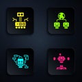 Set Disassembled robot, Robot, and Artificial intelligence. Black square button. Vector