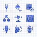 Set Disassembled robot, Robot charging battery, Processor with microcircuits CPU, Artificial intelligence, Computer api Royalty Free Stock Photo