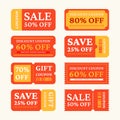 Set of discount coupons and gift voucher in different shapes. Royalty Free Stock Photo