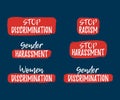 Set of Discrimination, Racism and Harassment label. Font