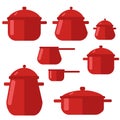 Set of dishes flat red pan vector