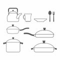 Set of dishes. Kitchen utensils of lines. Vector illustration Royalty Free Stock Photo