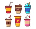 Set of disposable drink cup vector illustration in cartoon style