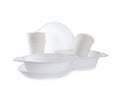 Set of disposable plastic dishware isolated Royalty Free Stock Photo