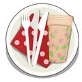 A set of disposable tableware isolated on white background. Vector cartoon close-up illustration.
