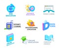 Set of Distance Learning Banners or Icons. Online Education Courses, Homeschooling Concept. Book in Shape of House Royalty Free Stock Photo