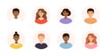 Set of diverse avatars of business team people. Collection of portraits of men and women in a round frame. Vector Royalty Free Stock Photo