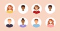 Set of diverse avatars of business team people. Collection of portraits of men and women in a round frame. Vector Royalty Free Stock Photo