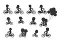 Set of diverse bicyclists silhouettes, Happy family riding bikes , Family Biking Together, Sports family. family and bikes, bicycl Royalty Free Stock Photo