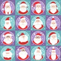 Set of diverse faces of Santa Clauses