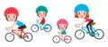 Set of diverse family riding bikes isolated on white background. Happy family riding bikes, Sports family concept Vector