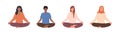 Set of diverse female and male people meditating and doing yoga breathing exercise. Woman and man practicing meditation Royalty Free Stock Photo