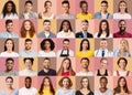 Set of diverse happy multiethnic people& x27;s portraits, creative collage Royalty Free Stock Photo