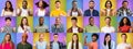 Set Of Diverse Joyful Multiethnic People Portraits Over Colorful Backgrounds Royalty Free Stock Photo