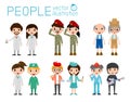 Set of diverse occupation people isolated on white background. Set of full body diverse occupation people. Different nationalities Royalty Free Stock Photo