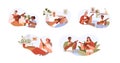 Set of diverse people playing ukulele music instrument, flat vector illustration isolated on white background. Royalty Free Stock Photo