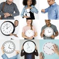 Set of Diverse People With Time Management Studio Collage Royalty Free Stock Photo