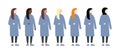 Set of diverse race vector women side view. Cute and simple modern flat style