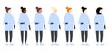 Set of diverse race vector women side view. Cute and simple modern flat style