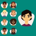 Set of diverse round avatars with facial features different nationalities clothes and hairstyles people characters Royalty Free Stock Photo