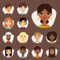 Set of diverse round avatars with facial features different nationalities clothes and hairstyles people characters Royalty Free Stock Photo