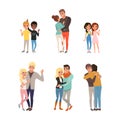 Set of diversity couples. Lesbian, homosexual and heterosexual people vector illustration Royalty Free Stock Photo