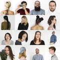 Set of Diversity People Face Expression Lifestyle Studio Collage Royalty Free Stock Photo