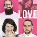 Set of Diversity People with Heart Love Studio Collage Royalty Free Stock Photo