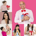 Set of Diversity People with Heart Love Studio Collage Royalty Free Stock Photo