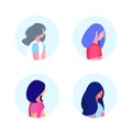 Set diversity woman profile isolated hairstyle avatar female cartoon character portrait flat