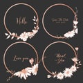 Set of dividers round frames, Hand drawn flowers, Botanical composition, Decorative element for wedding card.