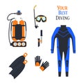 Set for diving sports. .kostyum immersion in water, Balon air . Vector illustration