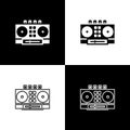 Set DJ remote for playing and mixing music icon isolated on black and white background. DJ mixer complete with vinyl Royalty Free Stock Photo