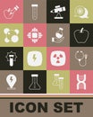 Set DNA symbol, Stethoscope, Apple, Telescope, Processor CPU, Molecule, Genetically modified apple and Test tube icon